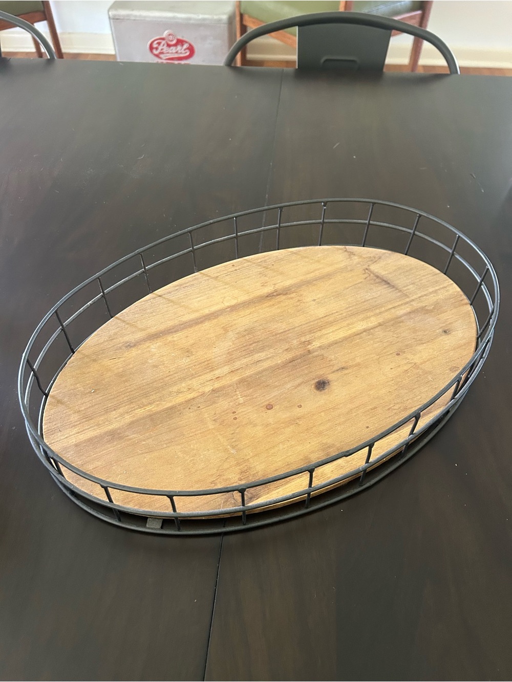 Rustic Oval Wood & Metal Serving Tray - Brown